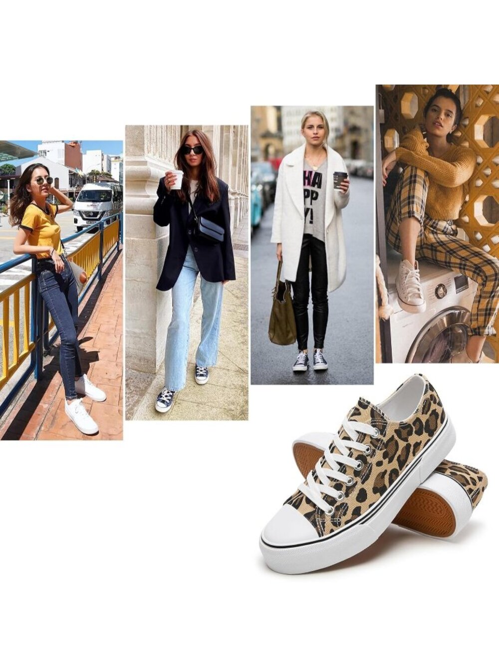 Womens Leopard Low Top Canvas Rubber Solid Slip on Casual Tennis Fashion Sneaker - Picture 6 of 6